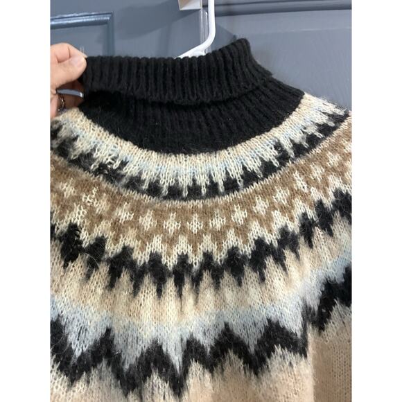 ASOS Beige Turtleneck Fair Isle Icelandic Mohair Blend Sweater Women’s Sz Small - Picture 3 of 10